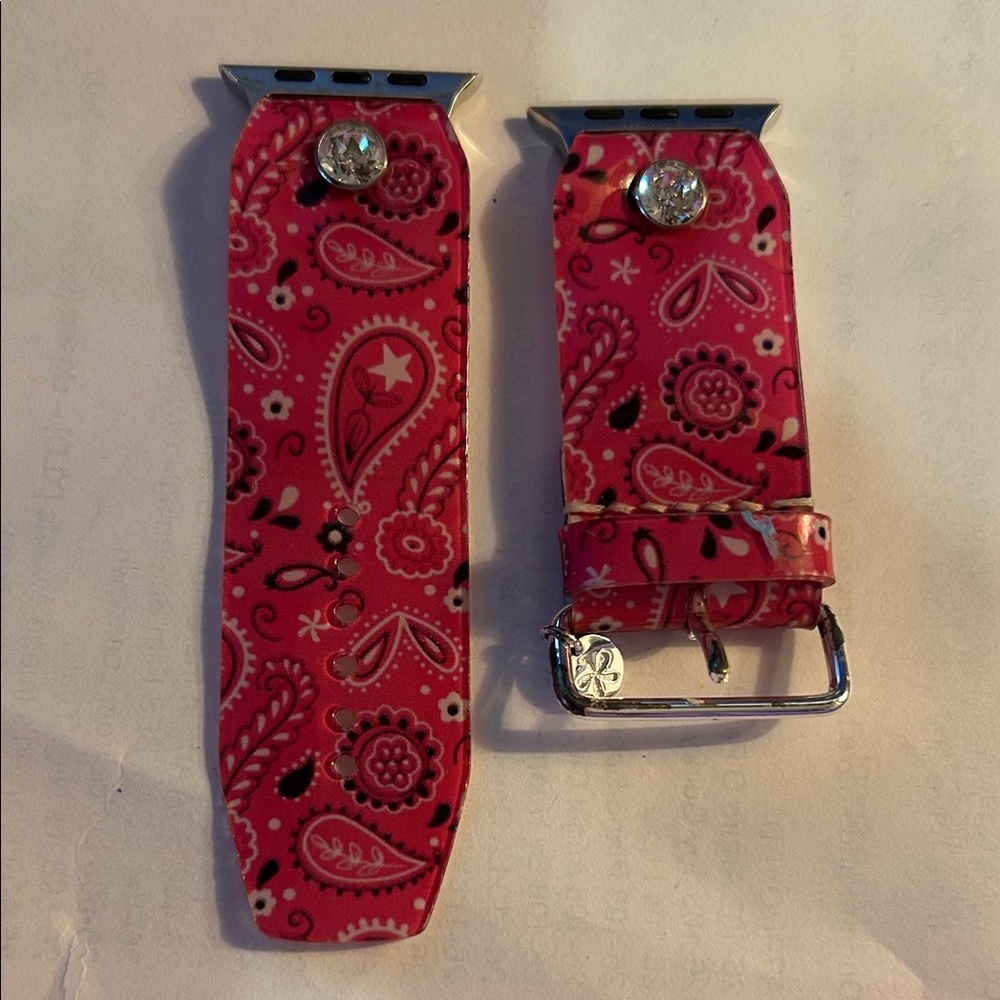Spark*l Bands Authentic Pink Paisley Apple Watch Band Waterproof Silver Hardware